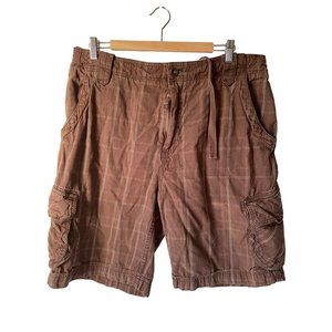 Life is Good brown cargo shorts check print 100% cotton drawstring 36"men‎ L